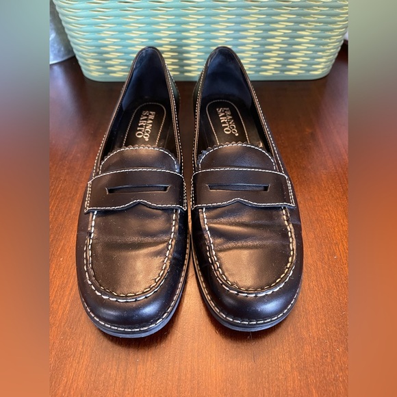 Franco Sarto Shoes - Franco Sarto Black Leather Loafers with White Stitching